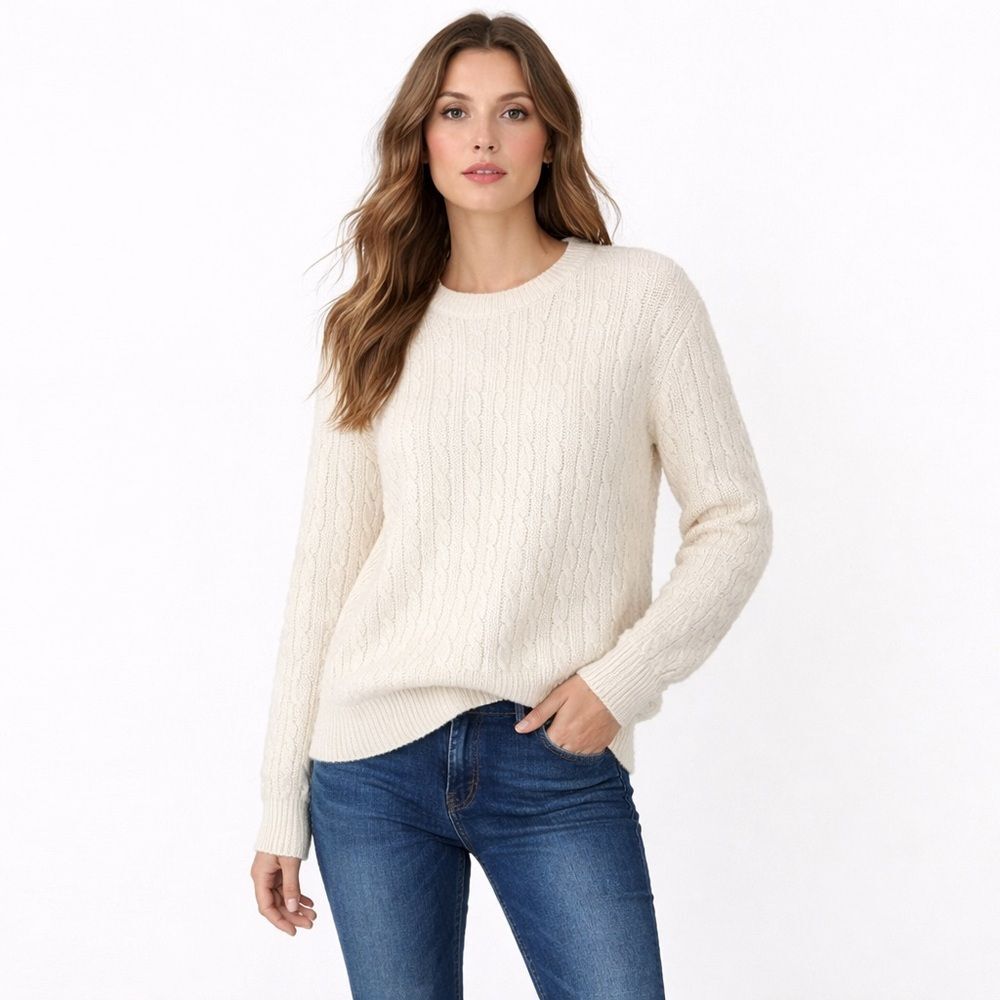 Brandy Melville Cream Cable Knit Sweater Chunky Cozy Cottagecore Fisherman L